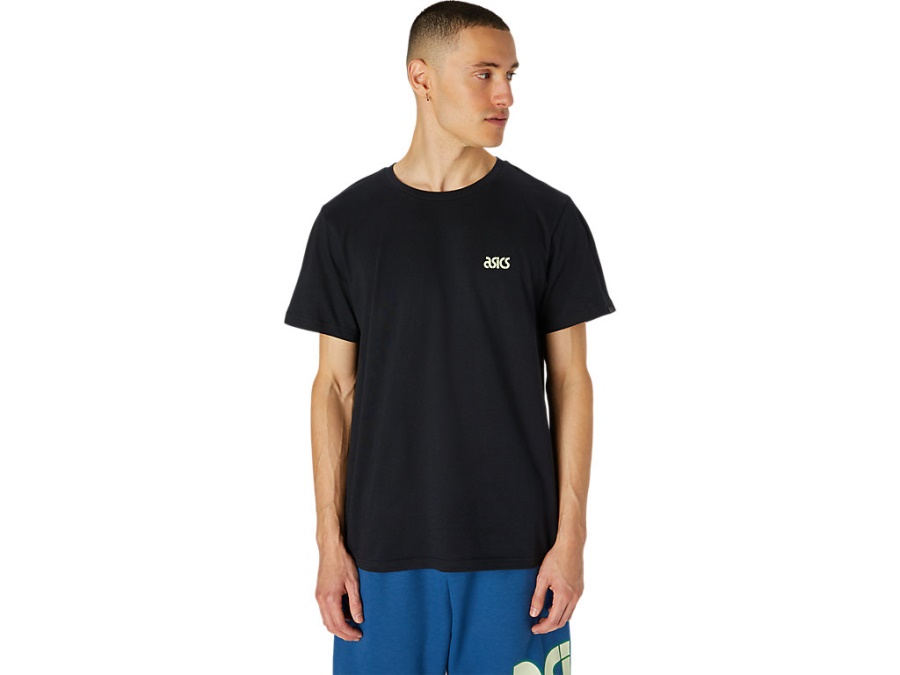 Asics ファッションブランド ワンポイント半袖Tシャツ パフォーマンスブラック