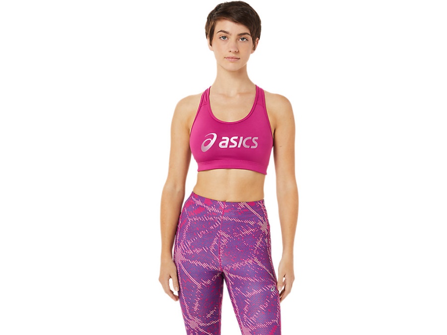 桜 Asics ファッション ブランド ロゴ ブラジャー フクシア 赤 Asics